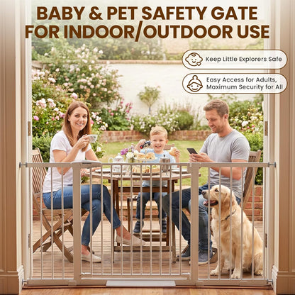 Mumeasy 29.7-57" Extra Wide Baby Gate for Doorways, Auto Close Dog Gate Indoor for Stairs, No-Drill Pressure Mounted Pet Gate with Door, Easy Walk Thru Long&Large Safety Gate for House, Outdoor, White