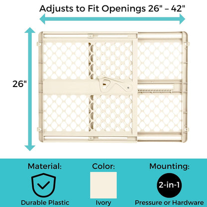Supergate Ergo Baby Gate: Plastic Baby Gate for Stairs & Doorways - Adjustable Indoor Safety Gate - Made in USA - 26 to 42 Inches Wide - 26 Inches Tall - Sand