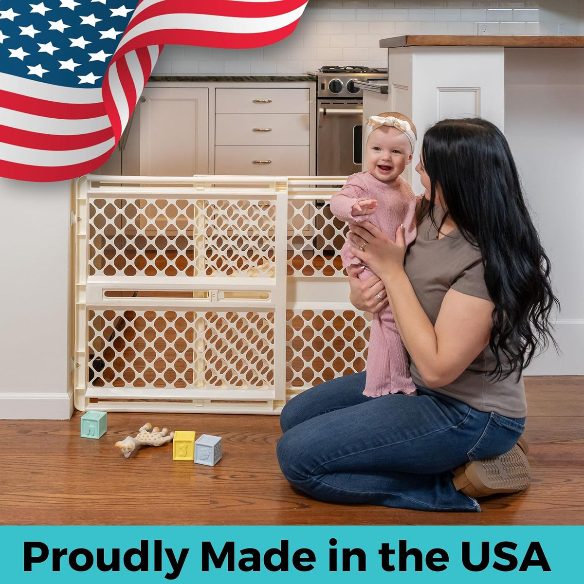 Supergate Ergo Baby Gate: Plastic Baby Gate for Stairs & Doorways - Adjustable Indoor Safety Gate - Made in USA - 26 to 42 Inches Wide - 26 Inches Tall - Sand