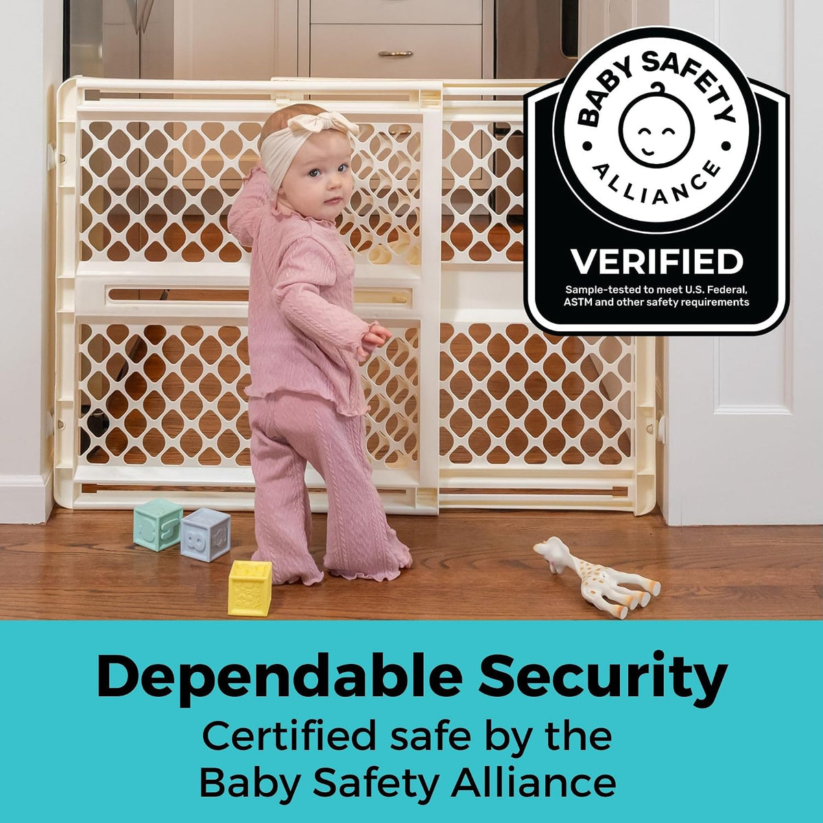 Supergate Ergo Baby Gate: Plastic Baby Gate for Stairs & Doorways - Adjustable Indoor Safety Gate - Made in USA - 26 to 42 Inches Wide - 26 Inches Tall - Sand