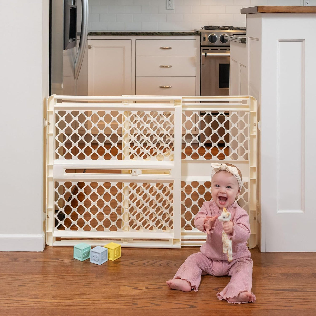 Supergate Ergo Baby Gate: Plastic Baby Gate for Stairs & Doorways - Adjustable Indoor Safety Gate - Made in USA - 26 to 42 Inches Wide - 26 Inches Tall - Sand