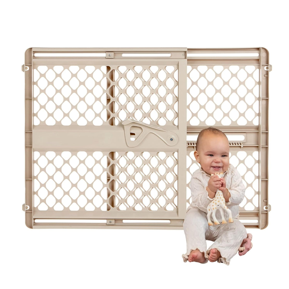 Supergate Ergo Baby Gate: Plastic Baby Gate for Stairs & Doorways - Adjustable Indoor Safety Gate - Made in USA - 26 to 42 Inches Wide - 26 Inches Tall - Sand