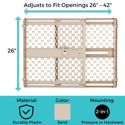 Supergate Ergo Baby Gate: Plastic Baby Gate for Stairs & Doorways - Adjustable Indoor Safety Gate - Made in USA - 26 to 42 Inches Wide - 26 Inches Tall - Sand