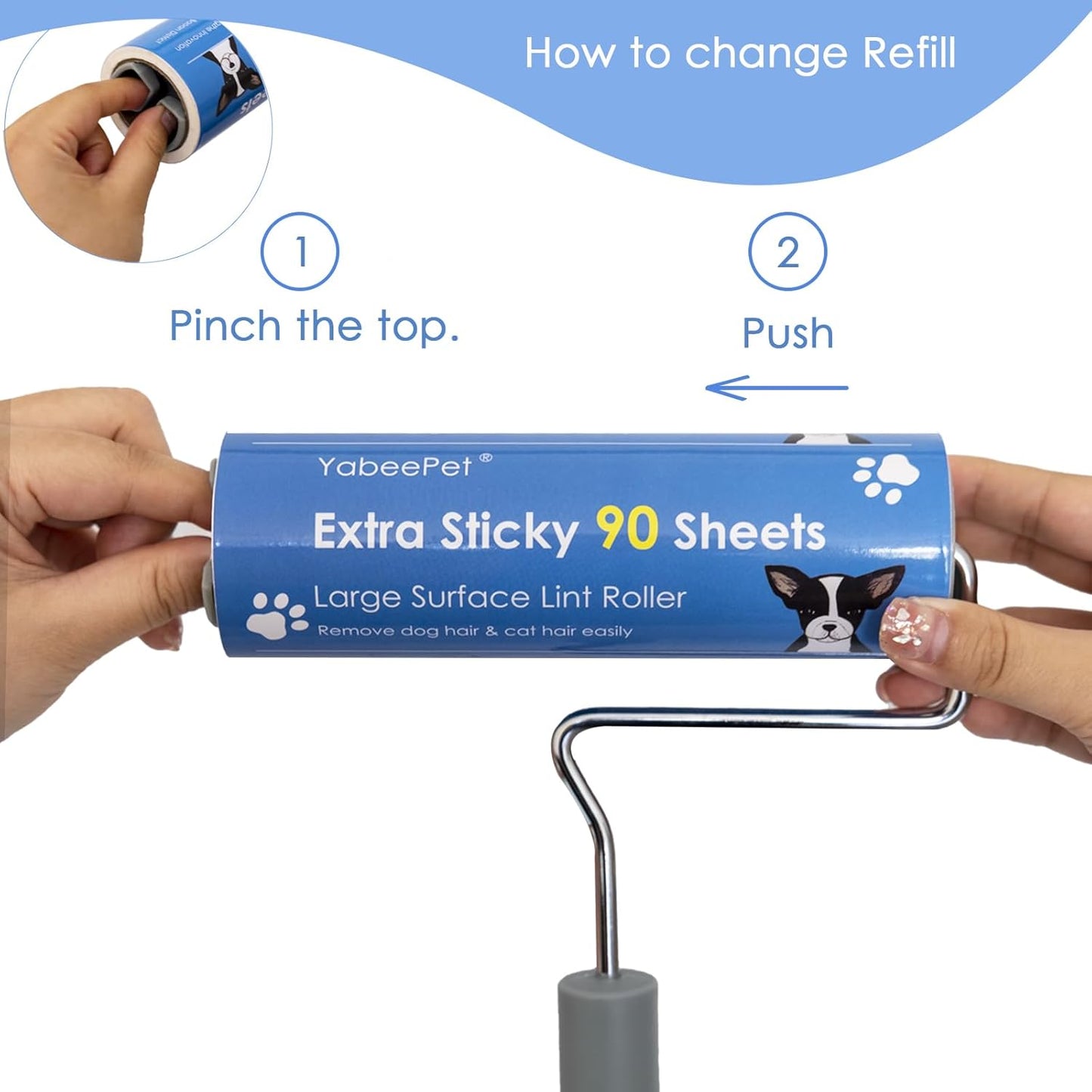 Extra Sticky Large Surface Lint Roller, 6.3'' Giant Lint Roller for Pet Hair, Lint Remover Roller for Cat Hair, Clothes, Furniture (1 Handle + 450 Sheets)