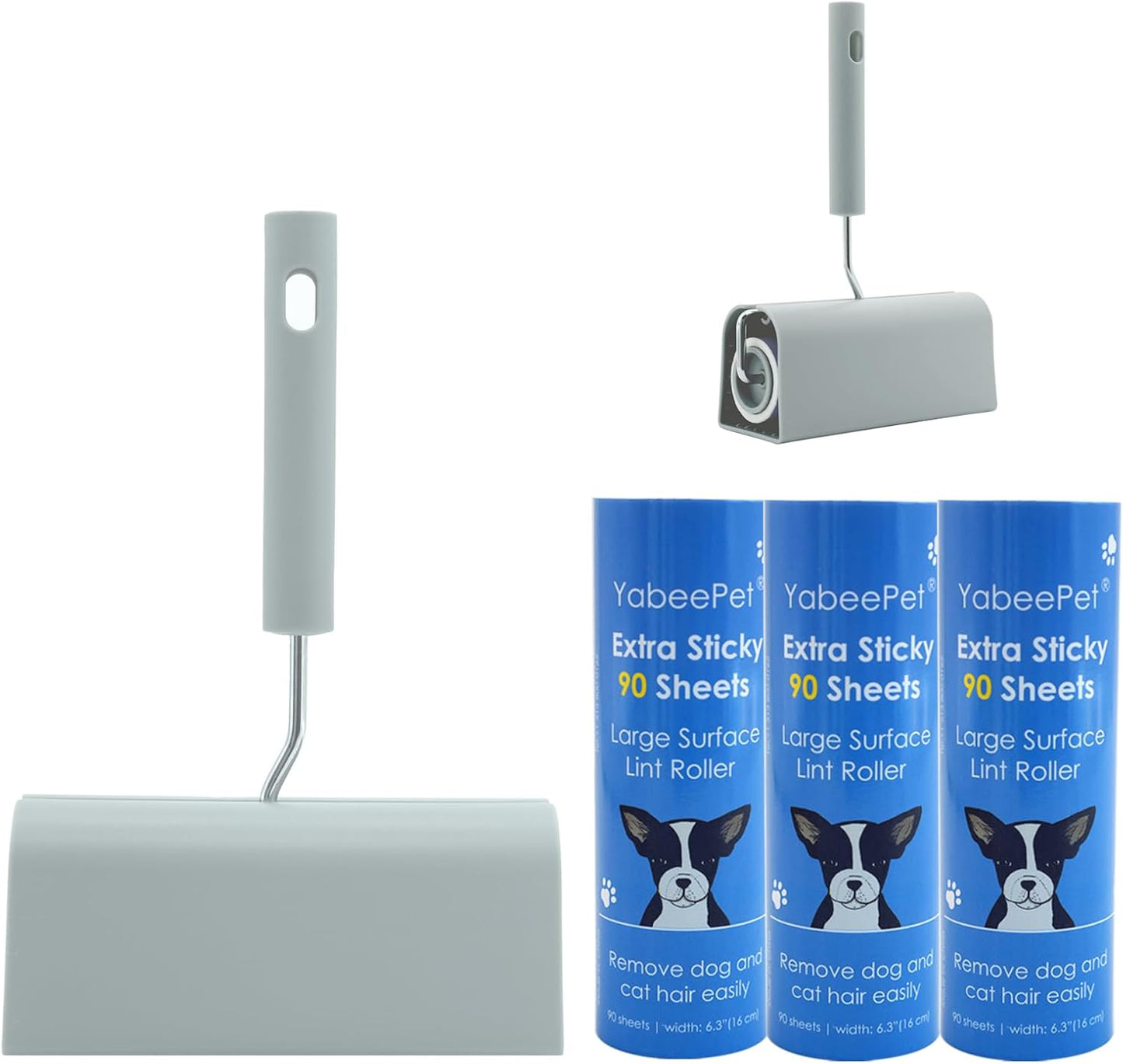 Extra Sticky Large Surface Lint Roller, 6.3'' Giant Lint Roller for Pet Hair, Lint Remover Roller for Cat Hair, Clothes, Furniture (1 Handle + 450 Sheets)