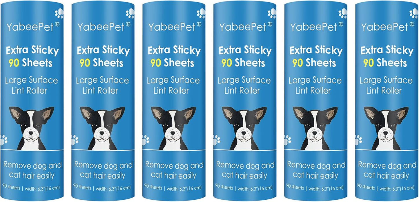 Extra Sticky Large Surface Lint Roller, 6.3'' Giant Lint Roller for Pet Hair, Lint Remover Roller for Cat Hair, Clothes, Furniture (1 Handle + 450 Sheets)