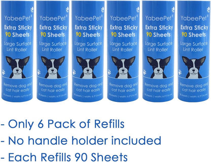 Extra Sticky Large Surface Lint Roller, 6.3'' Giant Lint Roller for Pet Hair, Lint Remover Roller for Cat Hair, Clothes, Furniture (1 Handle + 450 Sheets)