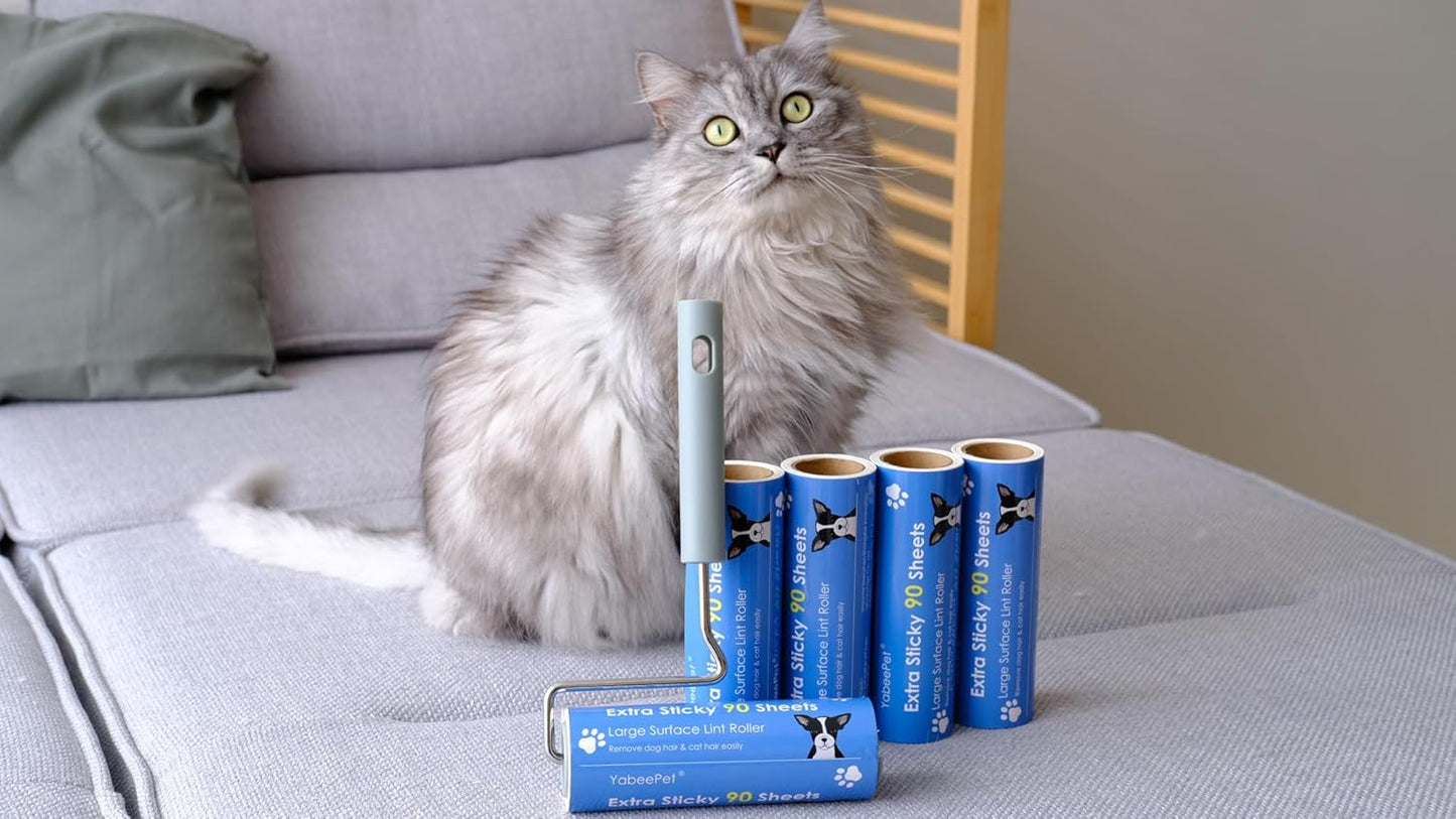Extra Sticky Large Surface Lint Roller, 6.3'' Giant Lint Roller for Pet Hair, Lint Remover Roller for Cat Hair, Clothes, Furniture (1 Handle + 450 Sheets)