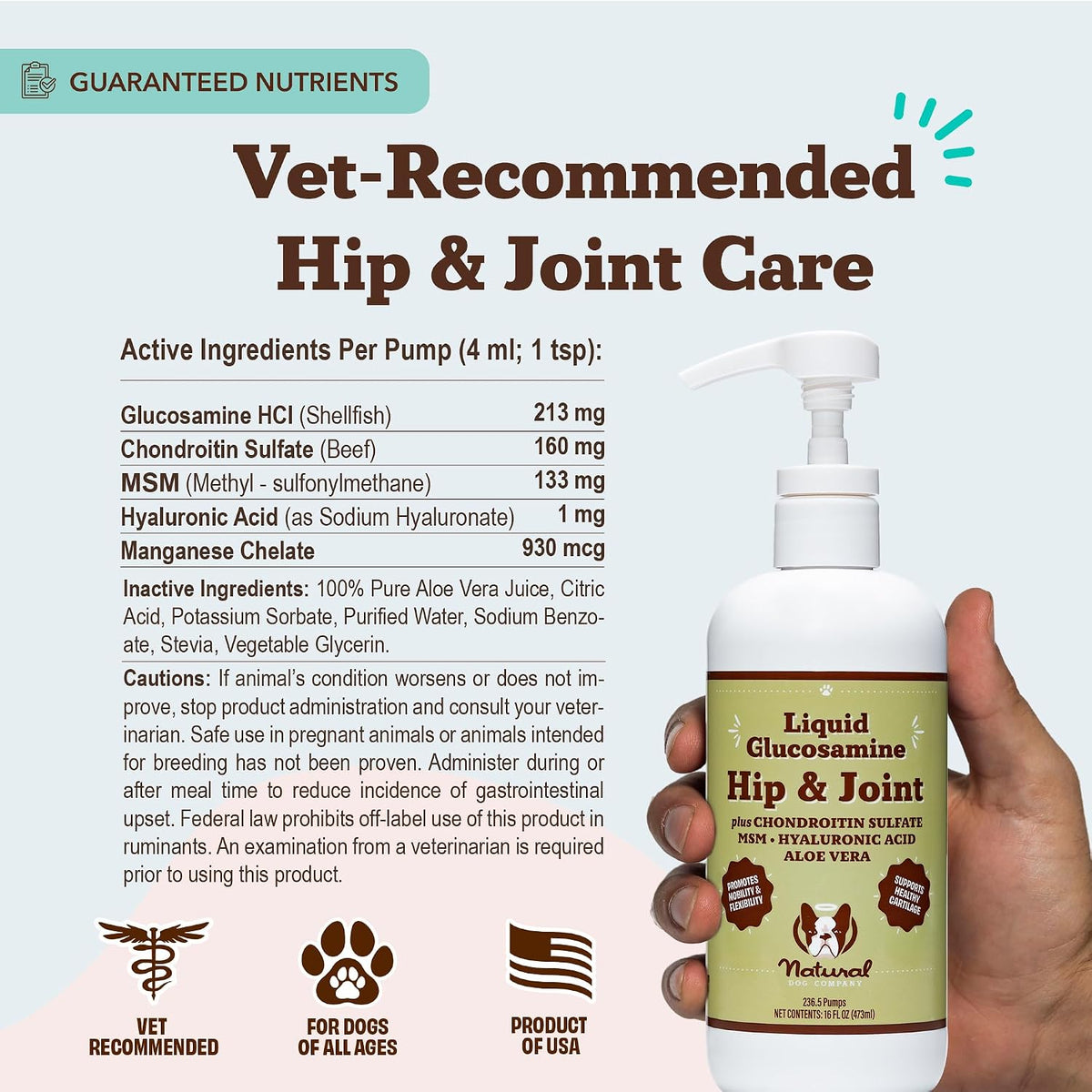 Liquid Glucosamine Hip & Joint Oil for Dogs, 16 oz, Extra Strength Cartilage & Joint Support, Helps Mobility and Eases Occasional Stiffness, Dog Vitamins & Supplements