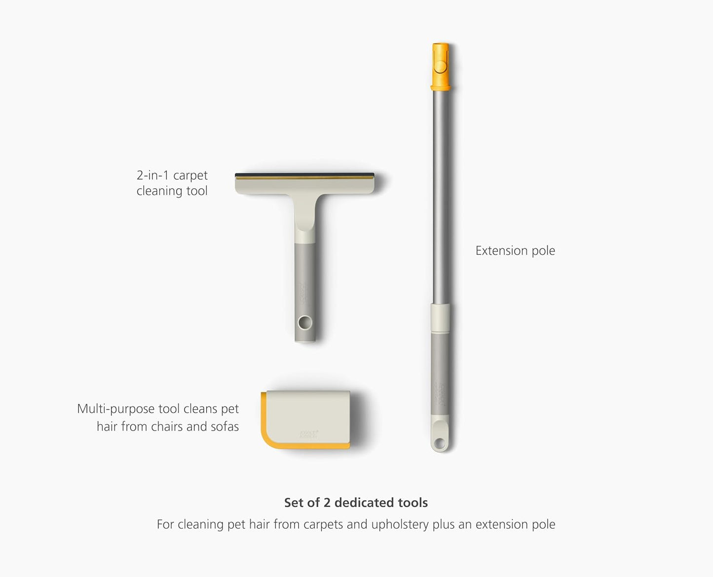 CleanTech 3pc Pet Hair Cleaning Tool Set, Manual Rake for Carpet, Upholstery & Furniture with Extension Pole