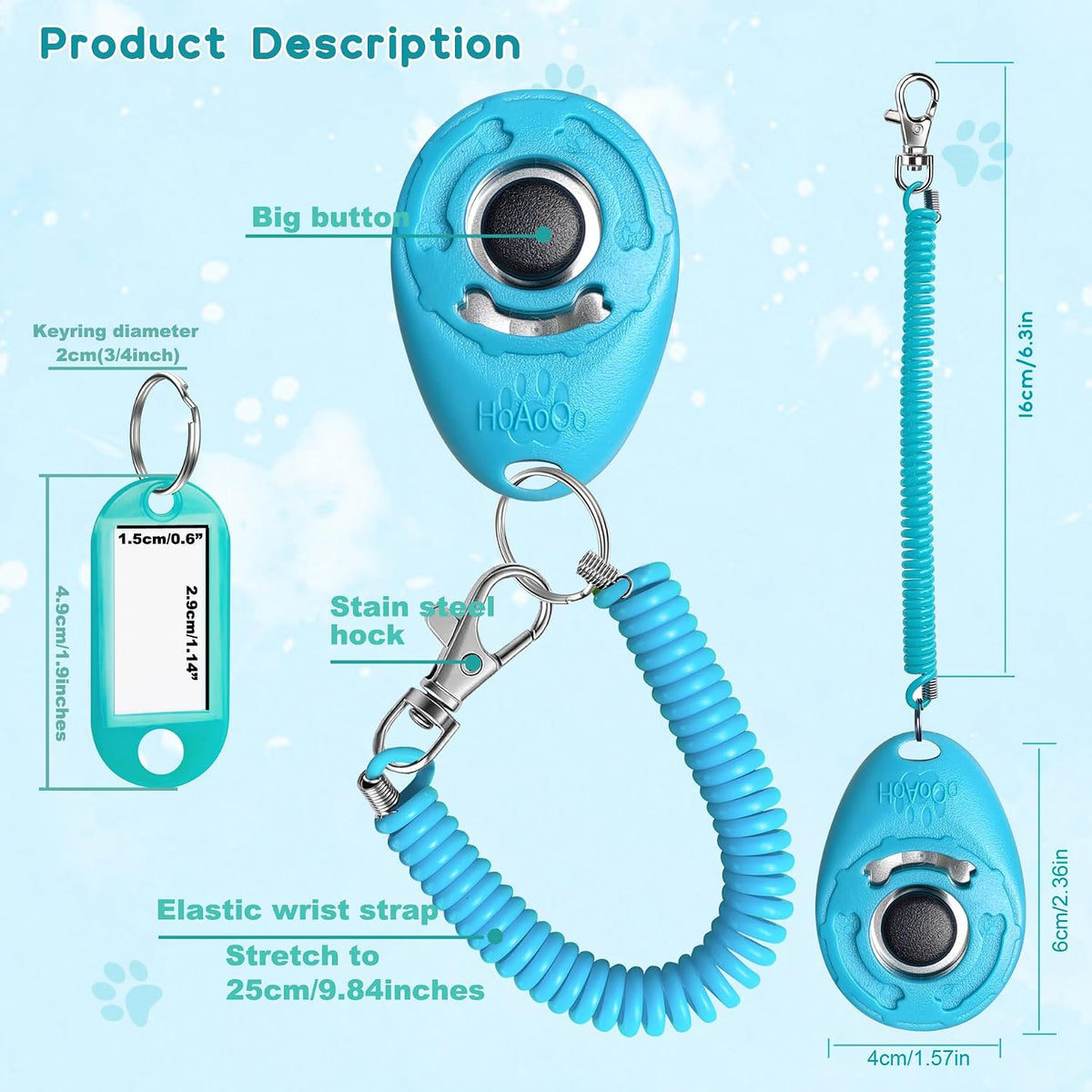 Dog Training Clicker with Sring Wrist and Keyring - Pet Dog Training Clickers for Puppy, Cat, Potty, Bird, Horse, Pet, Trainer Training Tools, Behavior Aids