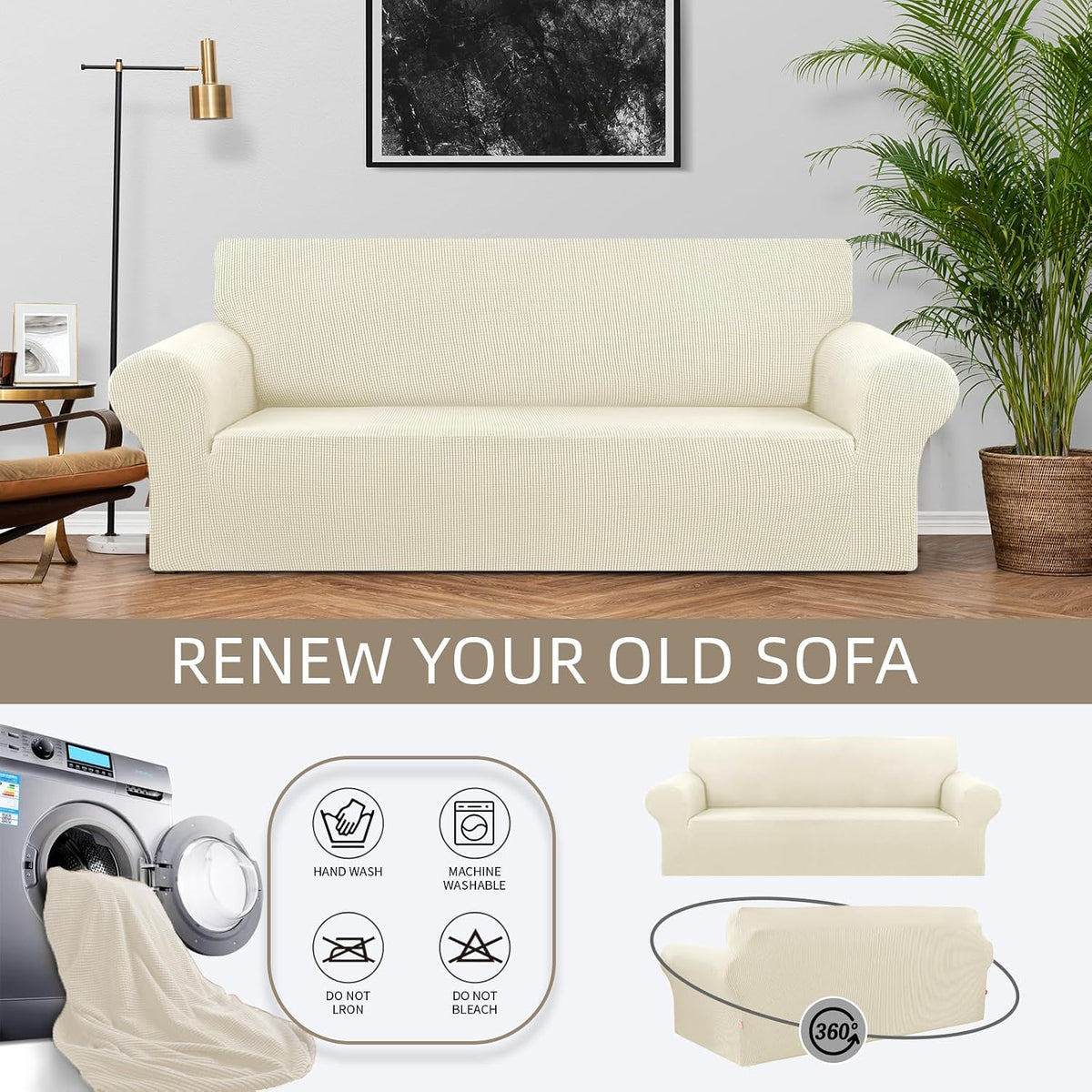 Stretch Couch Covers for Sofa, 3 Cushion Couch Slipcover,Black | 1-Piece Washable Sofa Cover Pet Friendly(78"-94") Furniture Protector Soft Jacquard, Elastic Bottom for Dogs & Kids