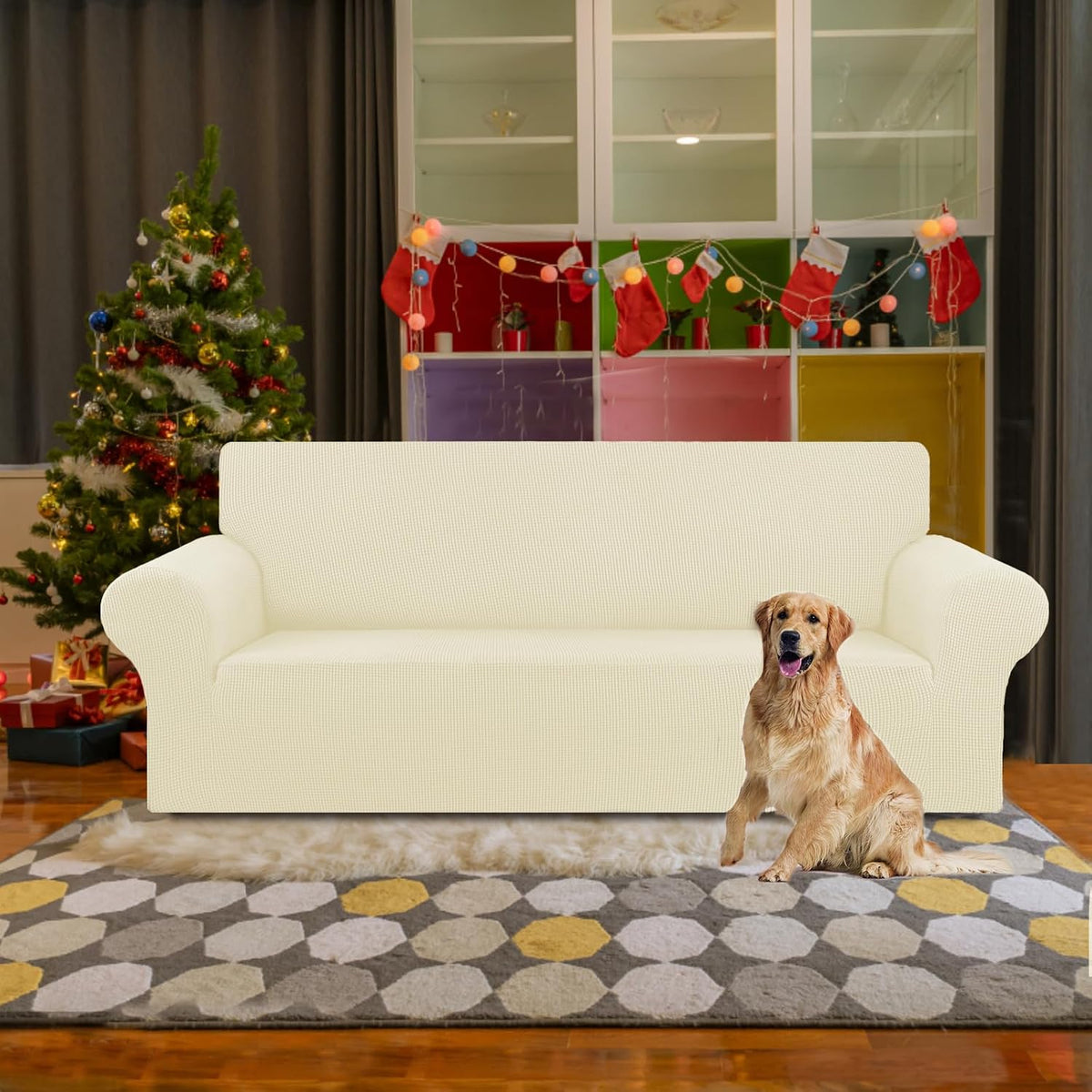 Stretch Couch Covers for Sofa, 3 Cushion Couch Slipcover,Black | 1-Piece Washable Sofa Cover Pet Friendly(78"-94") Furniture Protector Soft Jacquard, Elastic Bottom for Dogs & Kids