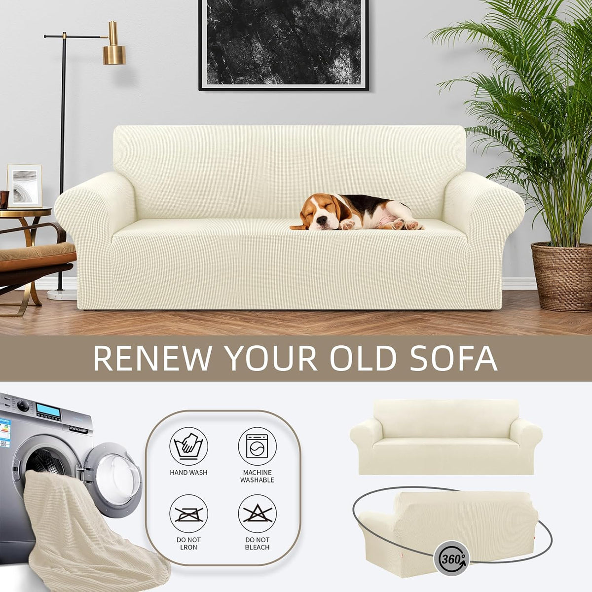 Stretch Couch Covers for Sofa, 3 Cushion Couch Slipcover,Black | 1-Piece Washable Sofa Cover Pet Friendly(78"-94") Furniture Protector Soft Jacquard, Elastic Bottom for Dogs & Kids