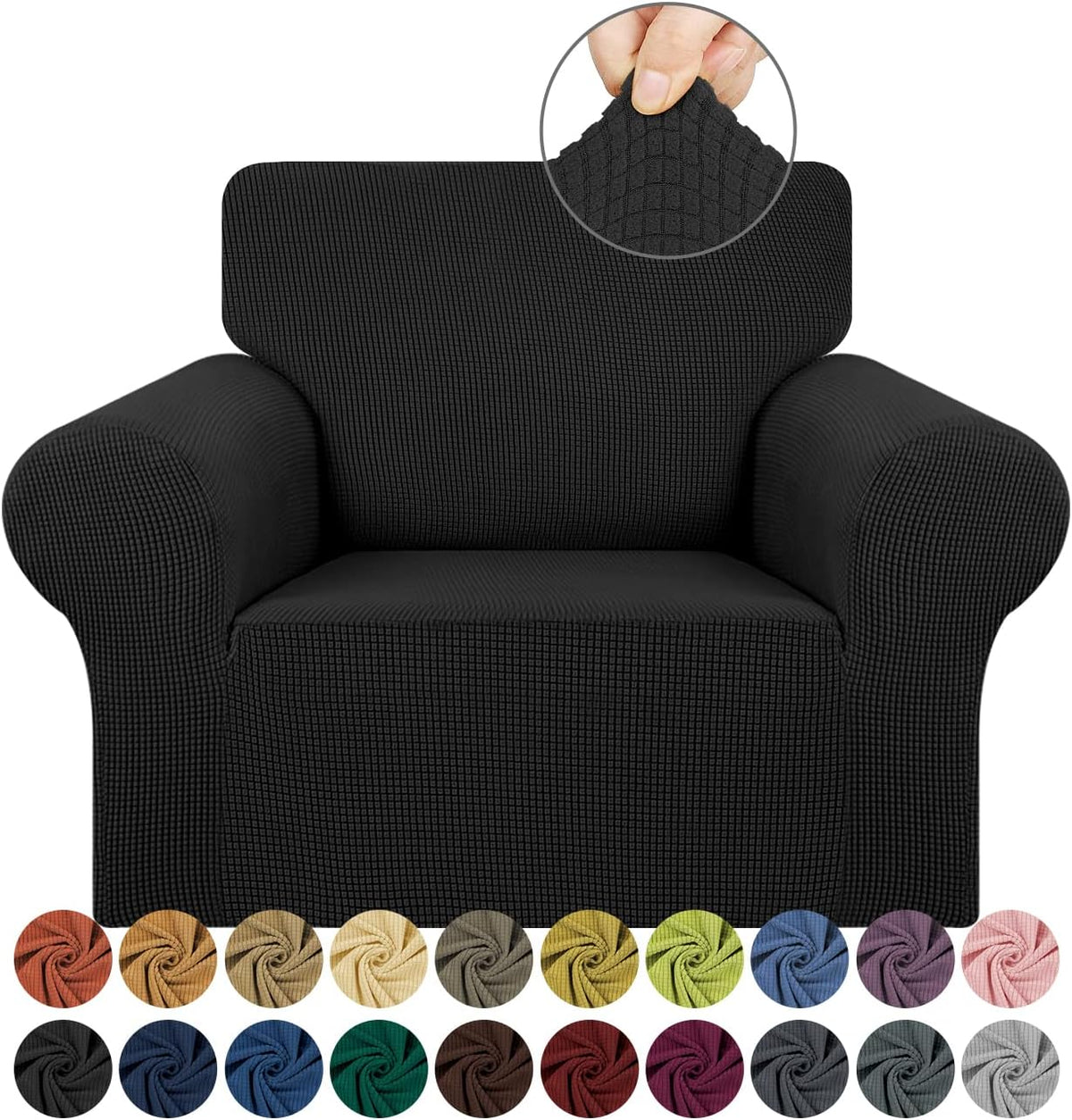 Stretch Couch Covers for Sofa, 3 Cushion Couch Slipcover,Black | 1-Piece Washable Sofa Cover Pet Friendly(78"-94") Furniture Protector Soft Jacquard, Elastic Bottom for Dogs & Kids