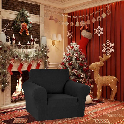 Stretch Couch Covers for Sofa, 3 Cushion Couch Slipcover,Black | 1-Piece Washable Sofa Cover Pet Friendly(78"-94") Furniture Protector Soft Jacquard, Elastic Bottom for Dogs & Kids