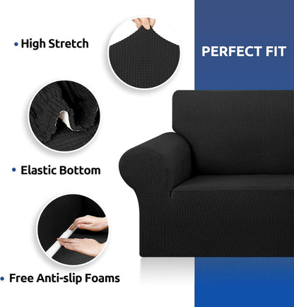 Stretch Couch Covers for Sofa, 3 Cushion Couch Slipcover,Black | 1-Piece Washable Sofa Cover Pet Friendly(78"-94") Furniture Protector Soft Jacquard, Elastic Bottom for Dogs & Kids