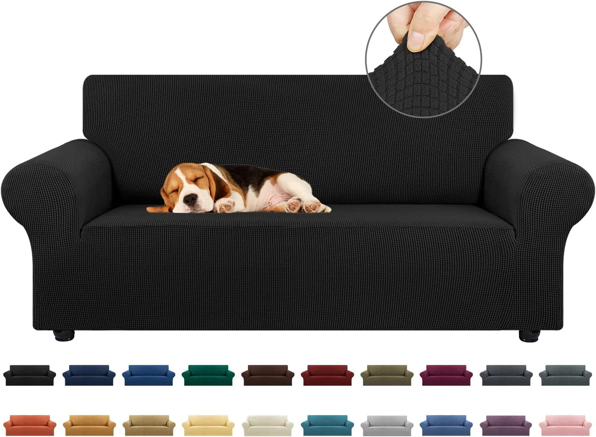 Stretch Couch Covers for Sofa, 3 Cushion Couch Slipcover,Black | 1-Piece Washable Sofa Cover Pet Friendly(78"-94") Furniture Protector Soft Jacquard, Elastic Bottom for Dogs & Kids