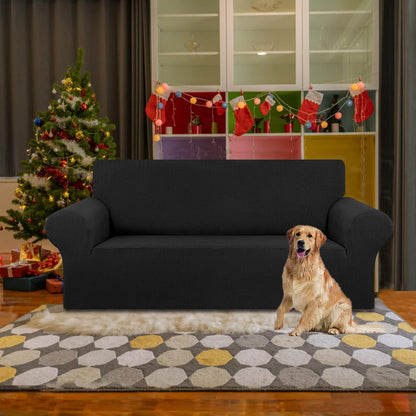 Stretch Couch Covers for Sofa, 3 Cushion Couch Slipcover,Black | 1-Piece Washable Sofa Cover Pet Friendly(78"-94") Furniture Protector Soft Jacquard, Elastic Bottom for Dogs & Kids