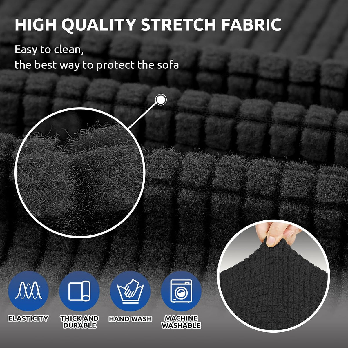 Stretch Couch Covers for Sofa, 3 Cushion Couch Slipcover,Black | 1-Piece Washable Sofa Cover Pet Friendly(78"-94") Furniture Protector Soft Jacquard, Elastic Bottom for Dogs & Kids