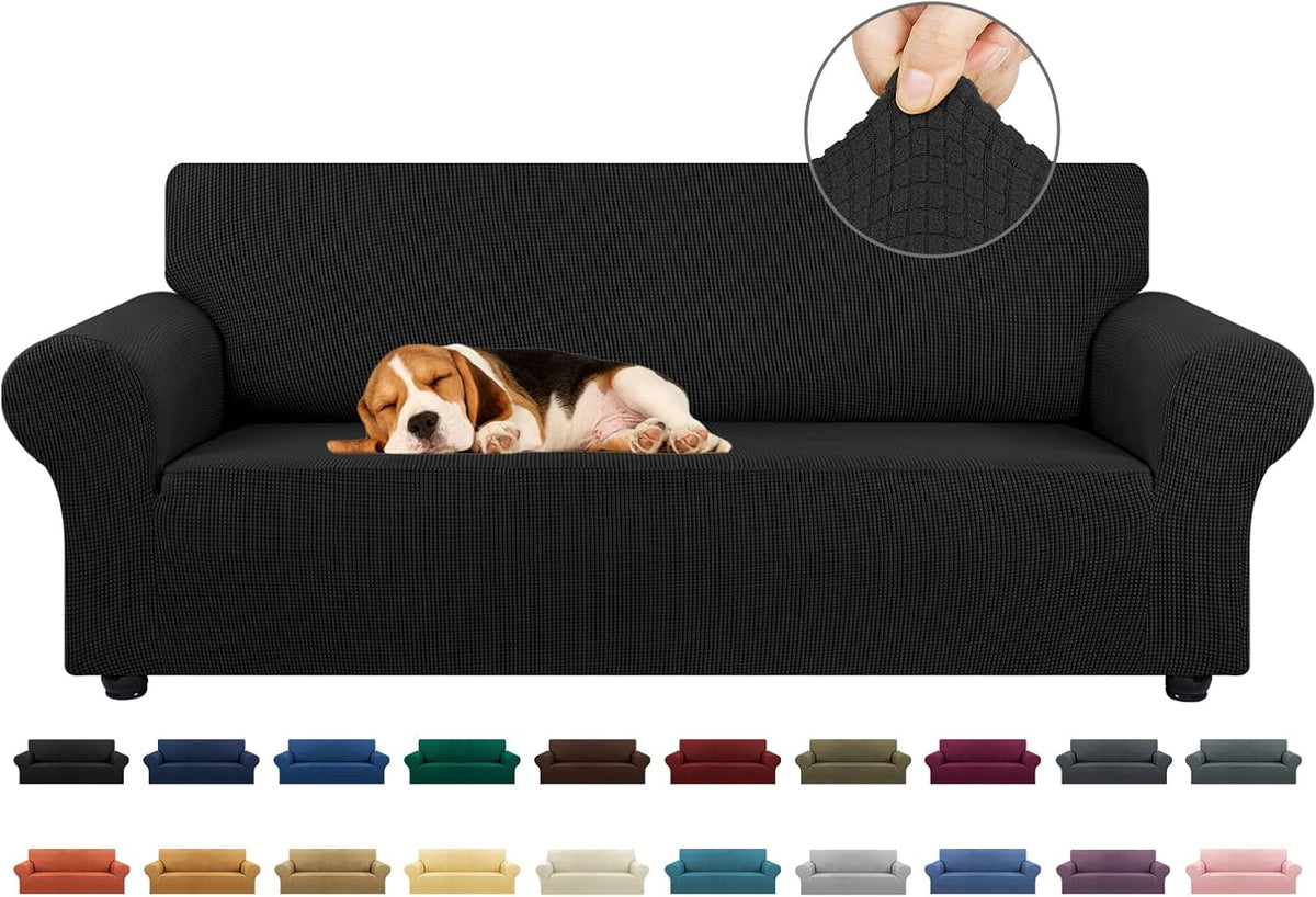 Stretch Couch Covers for Sofa, 3 Cushion Couch Slipcover,Black | 1-Piece Washable Sofa Cover Pet Friendly(78"-94") Furniture Protector Soft Jacquard, Elastic Bottom for Dogs & Kids