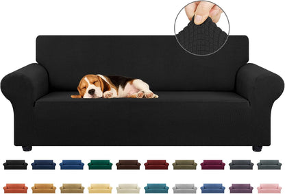 Stretch Couch Covers for Sofa, 3 Cushion Couch Slipcover,Black | 1-Piece Washable Sofa Cover Pet Friendly(78"-94") Furniture Protector Soft Jacquard, Elastic Bottom for Dogs & Kids
