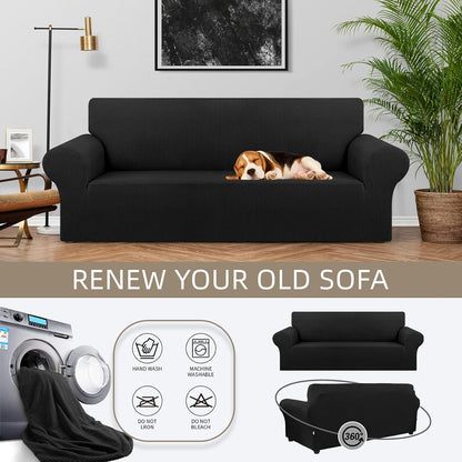 Stretch Couch Covers for Sofa, 3 Cushion Couch Slipcover,Black | 1-Piece Washable Sofa Cover Pet Friendly(78"-94") Furniture Protector Soft Jacquard, Elastic Bottom for Dogs & Kids