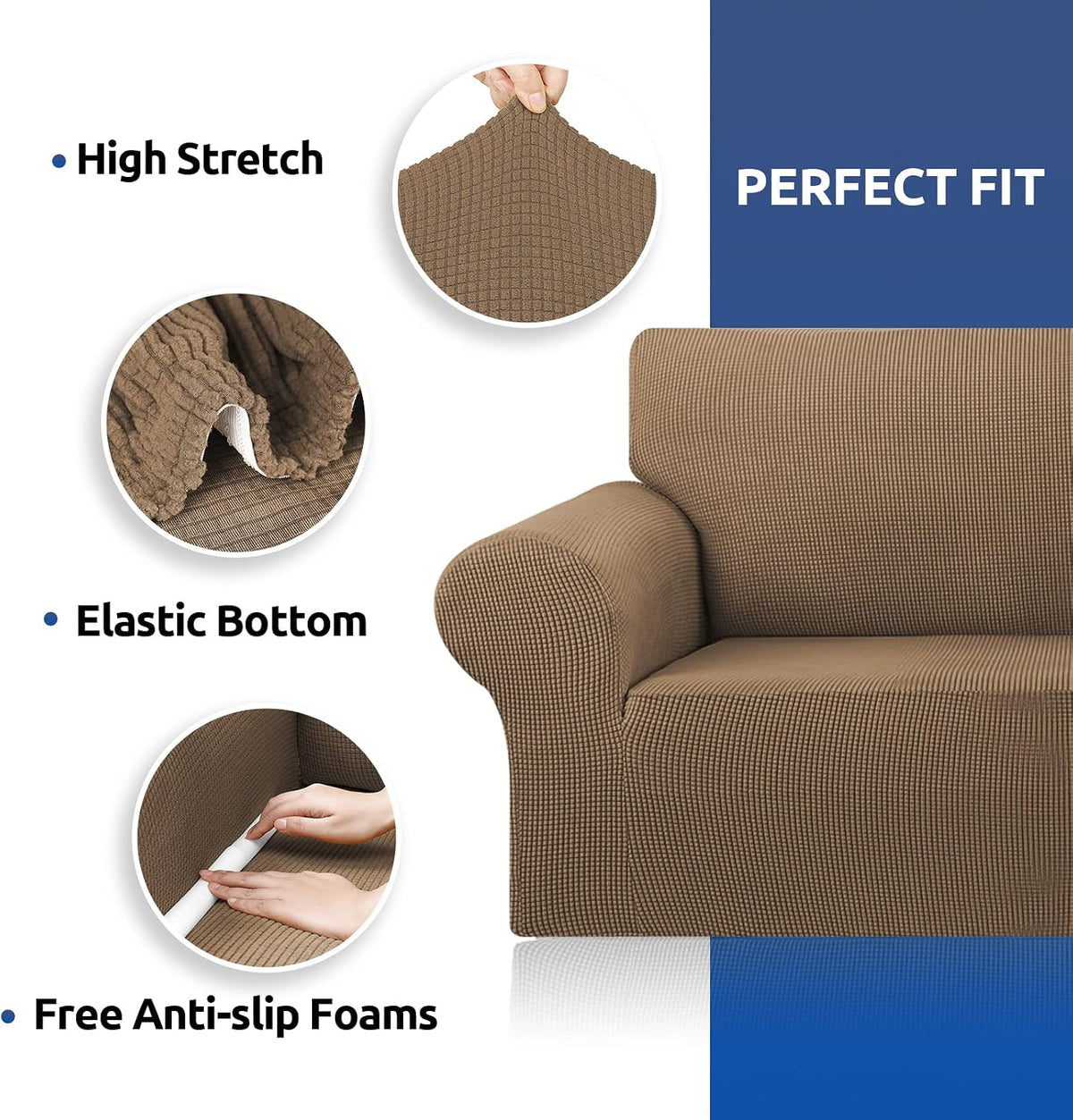 Stretch Couch Covers for Sofa, 3 Cushion Couch Slipcover,Black | 1-Piece Washable Sofa Cover Pet Friendly(78"-94") Furniture Protector Soft Jacquard, Elastic Bottom for Dogs & Kids