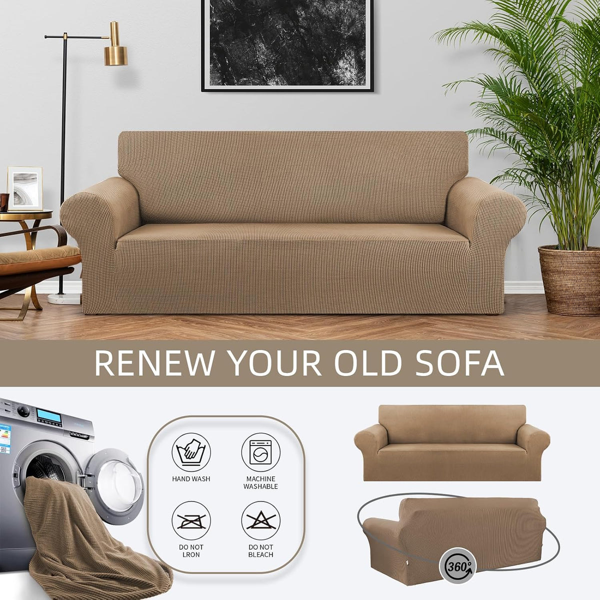 Stretch Couch Covers for Sofa, 3 Cushion Couch Slipcover,Black | 1-Piece Washable Sofa Cover Pet Friendly(78"-94") Furniture Protector Soft Jacquard, Elastic Bottom for Dogs & Kids