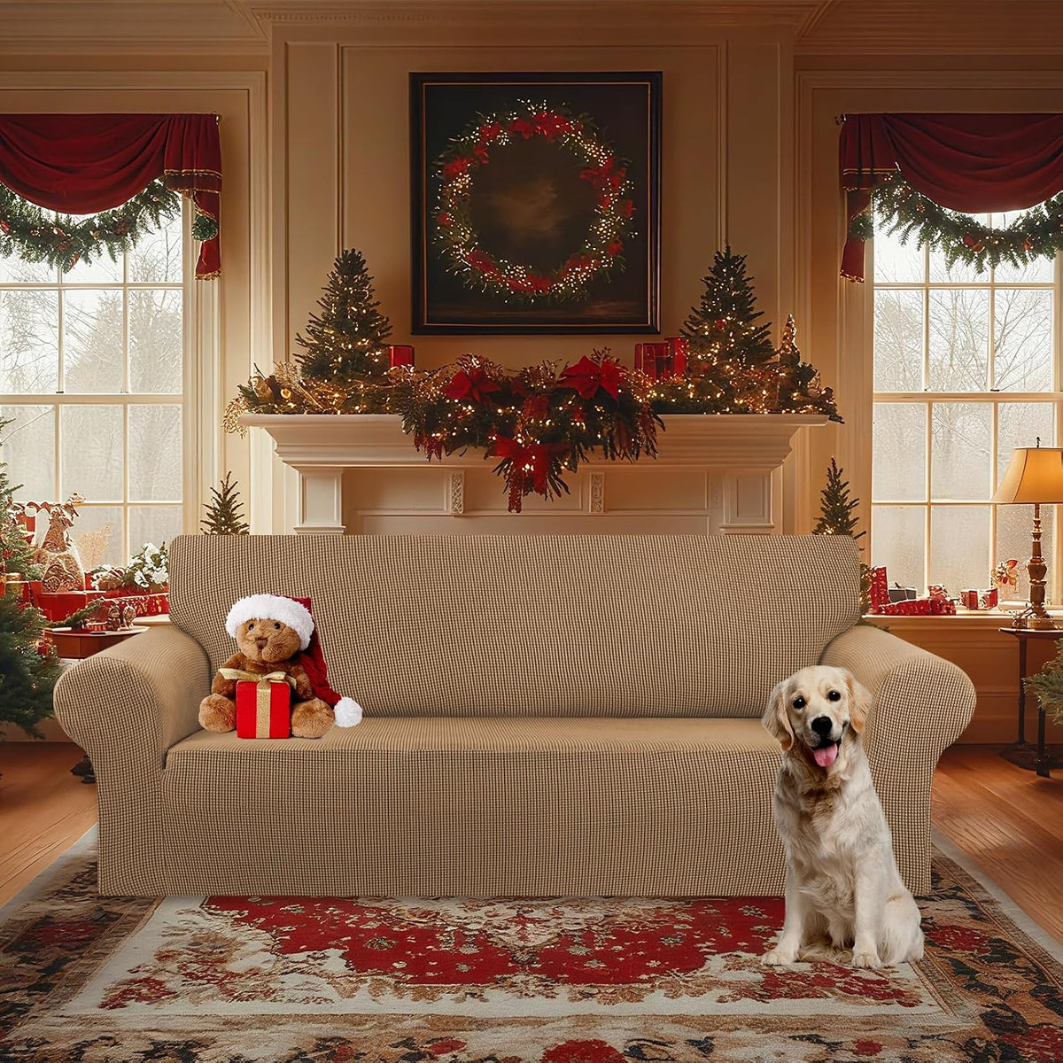Stretch Couch Covers for Sofa, 3 Cushion Couch Slipcover,Black | 1-Piece Washable Sofa Cover Pet Friendly(78"-94") Furniture Protector Soft Jacquard, Elastic Bottom for Dogs & Kids