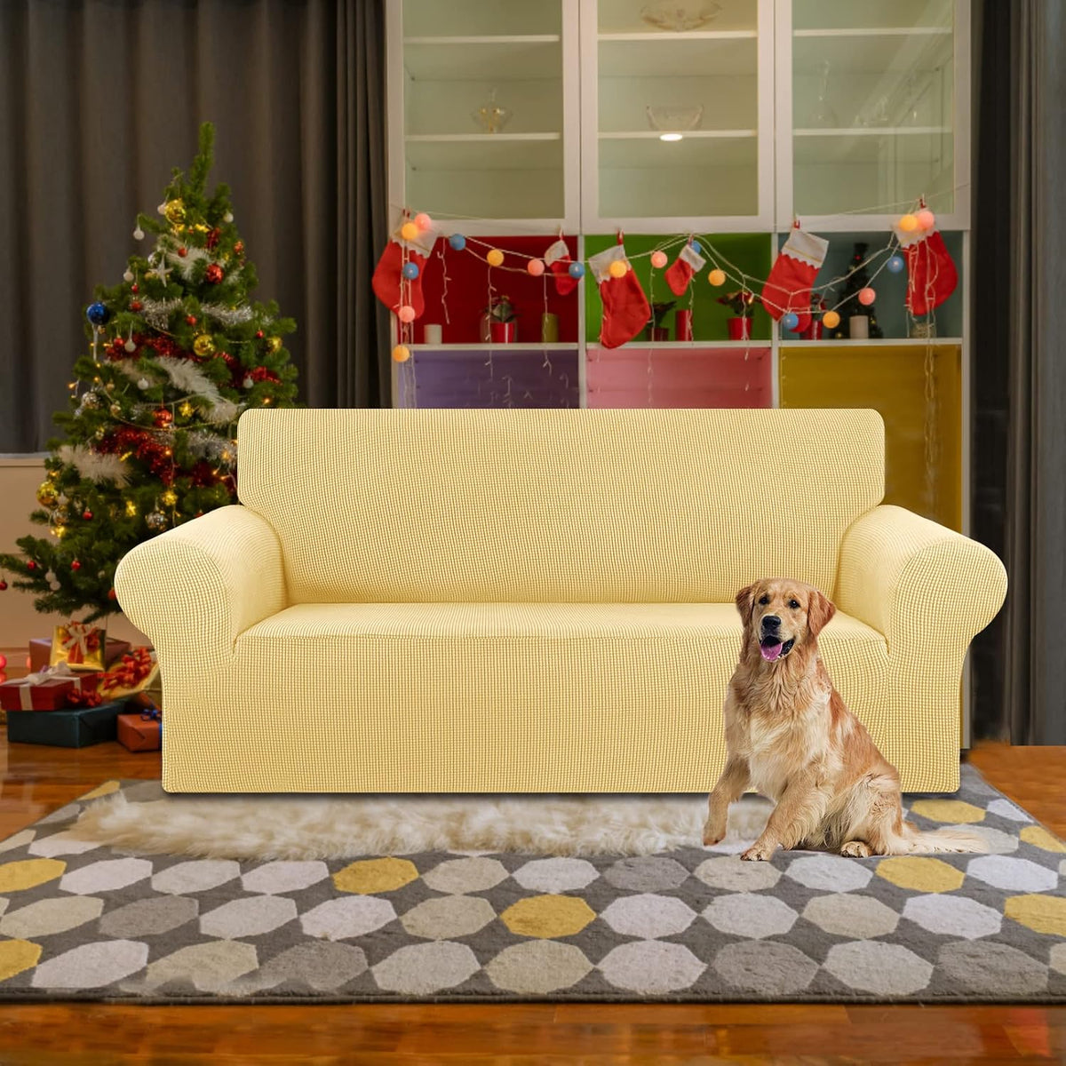 Stretch Couch Covers for Sofa, 3 Cushion Couch Slipcover,Black | 1-Piece Washable Sofa Cover Pet Friendly(78"-94") Furniture Protector Soft Jacquard, Elastic Bottom for Dogs & Kids