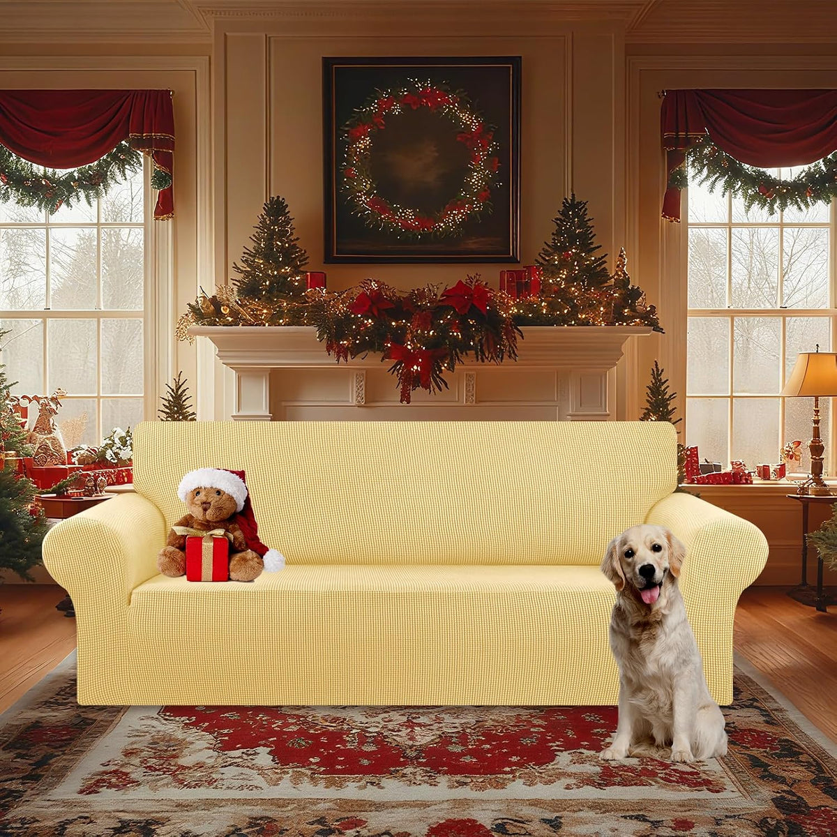 Stretch Couch Covers for Sofa, 3 Cushion Couch Slipcover,Black | 1-Piece Washable Sofa Cover Pet Friendly(78"-94") Furniture Protector Soft Jacquard, Elastic Bottom for Dogs & Kids