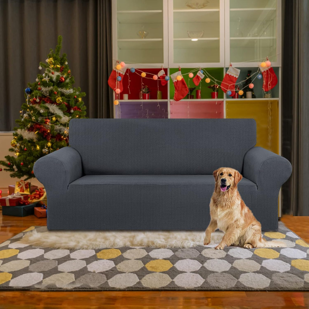 Stretch Couch Covers for Sofa, 3 Cushion Couch Slipcover,Black | 1-Piece Washable Sofa Cover Pet Friendly(78"-94") Furniture Protector Soft Jacquard, Elastic Bottom for Dogs & Kids