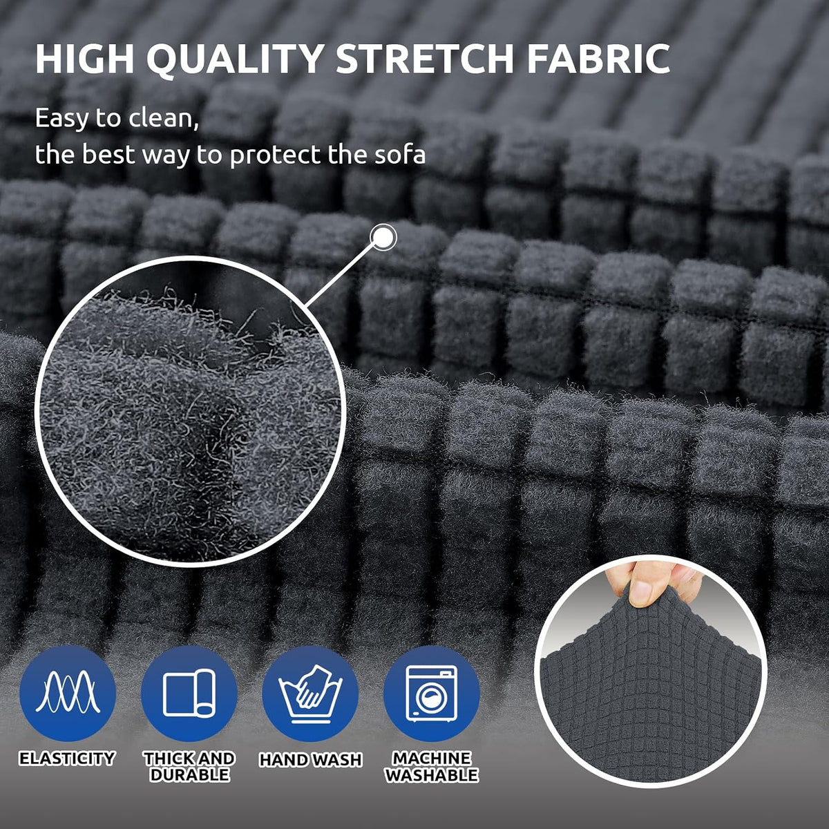 Stretch Couch Covers for Sofa, 3 Cushion Couch Slipcover,Black | 1-Piece Washable Sofa Cover Pet Friendly(78"-94") Furniture Protector Soft Jacquard, Elastic Bottom for Dogs & Kids