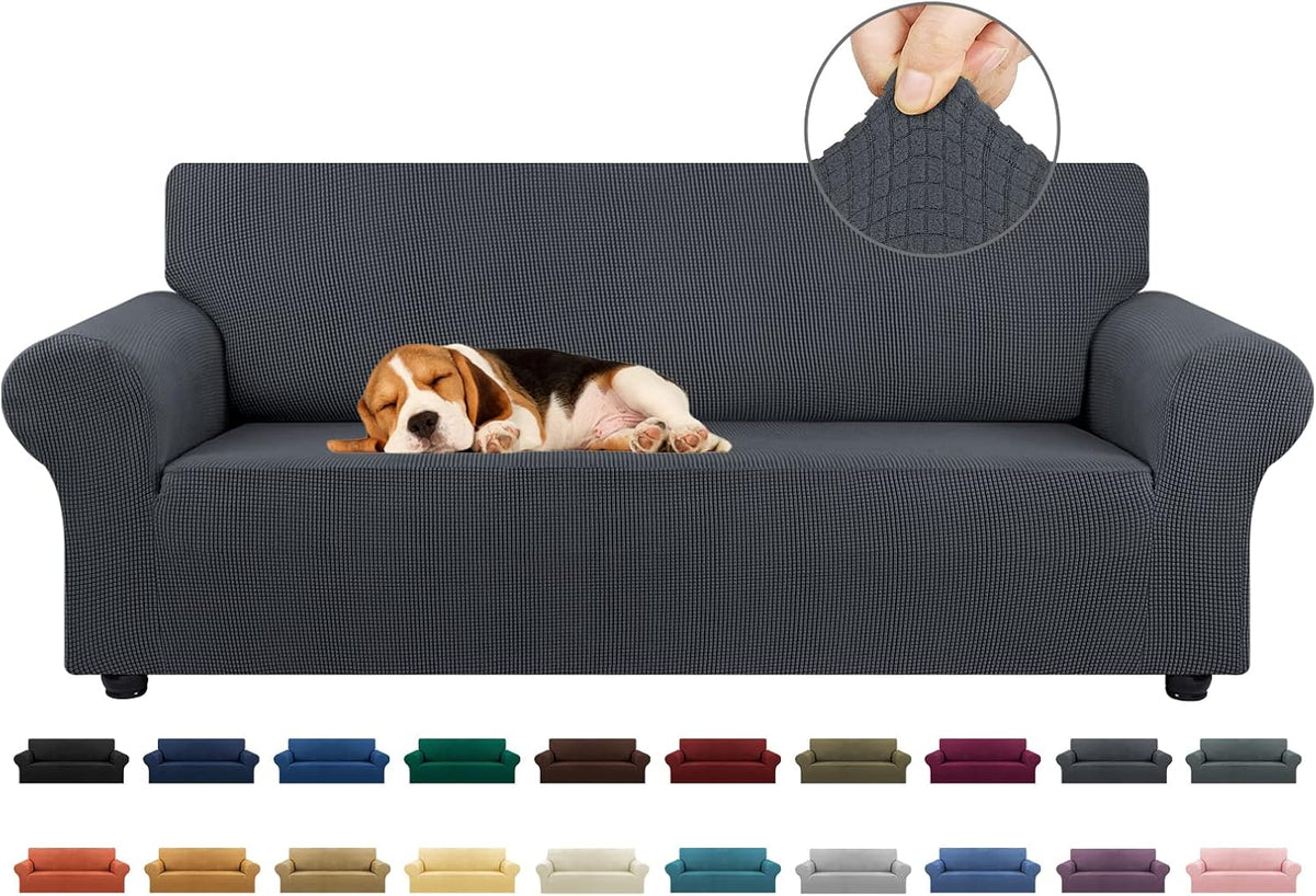 Stretch Couch Covers for Sofa, 3 Cushion Couch Slipcover,Black | 1-Piece Washable Sofa Cover Pet Friendly(78"-94") Furniture Protector Soft Jacquard, Elastic Bottom for Dogs & Kids
