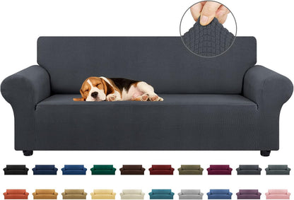 Stretch Couch Covers for Sofa, 3 Cushion Couch Slipcover,Black | 1-Piece Washable Sofa Cover Pet Friendly(78"-94") Furniture Protector Soft Jacquard, Elastic Bottom for Dogs & Kids