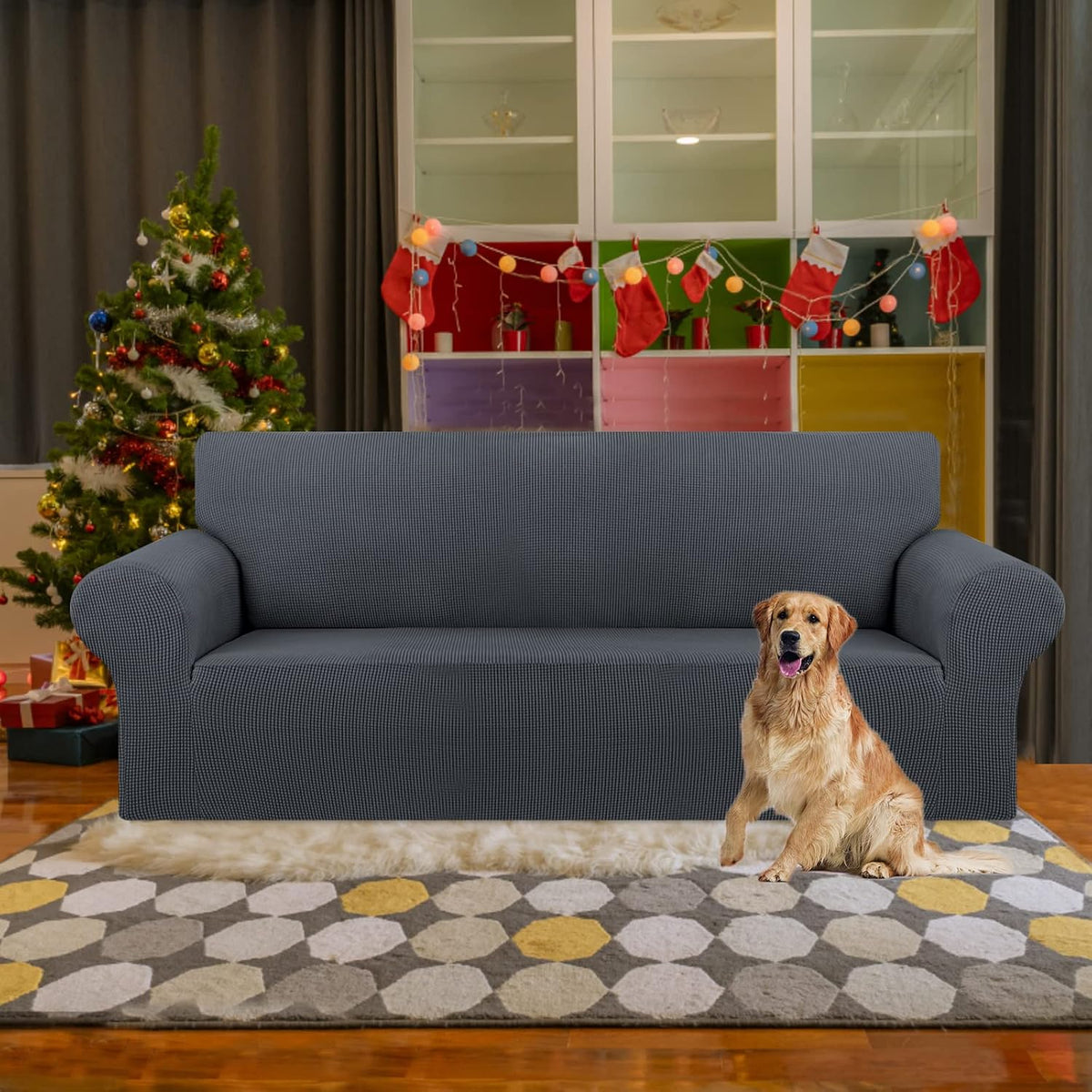 Stretch Couch Covers for Sofa, 3 Cushion Couch Slipcover,Black | 1-Piece Washable Sofa Cover Pet Friendly(78"-94") Furniture Protector Soft Jacquard, Elastic Bottom for Dogs & Kids