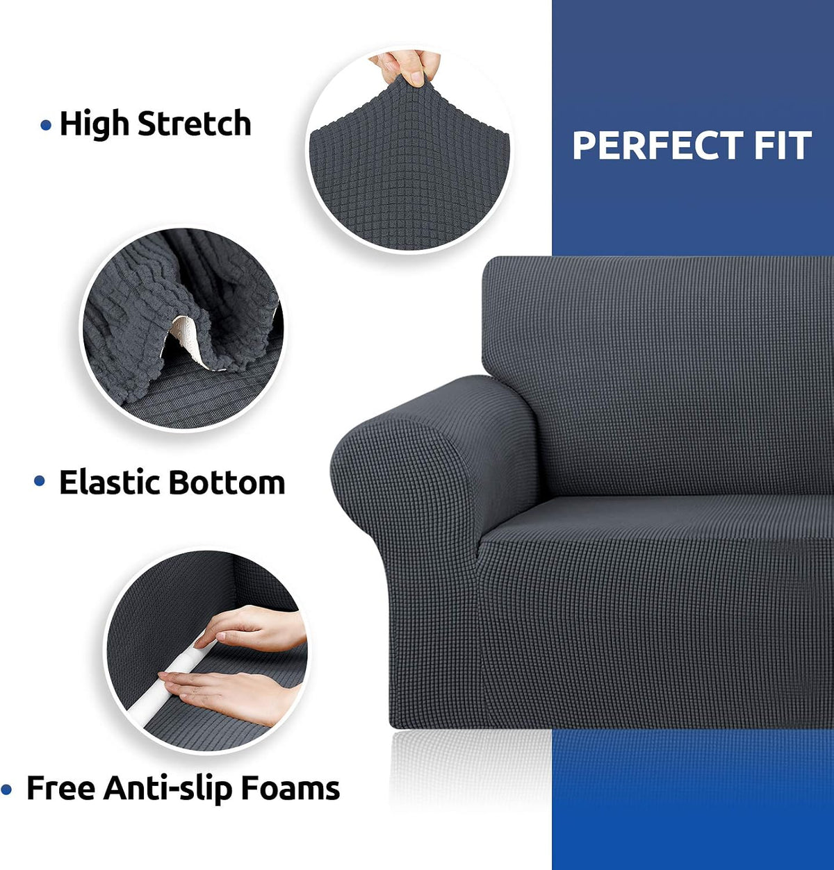 Stretch Couch Covers for Sofa, 3 Cushion Couch Slipcover,Black | 1-Piece Washable Sofa Cover Pet Friendly(78"-94") Furniture Protector Soft Jacquard, Elastic Bottom for Dogs & Kids