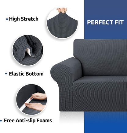 Stretch Couch Covers for Sofa, 3 Cushion Couch Slipcover,Black | 1-Piece Washable Sofa Cover Pet Friendly(78"-94") Furniture Protector Soft Jacquard, Elastic Bottom for Dogs & Kids