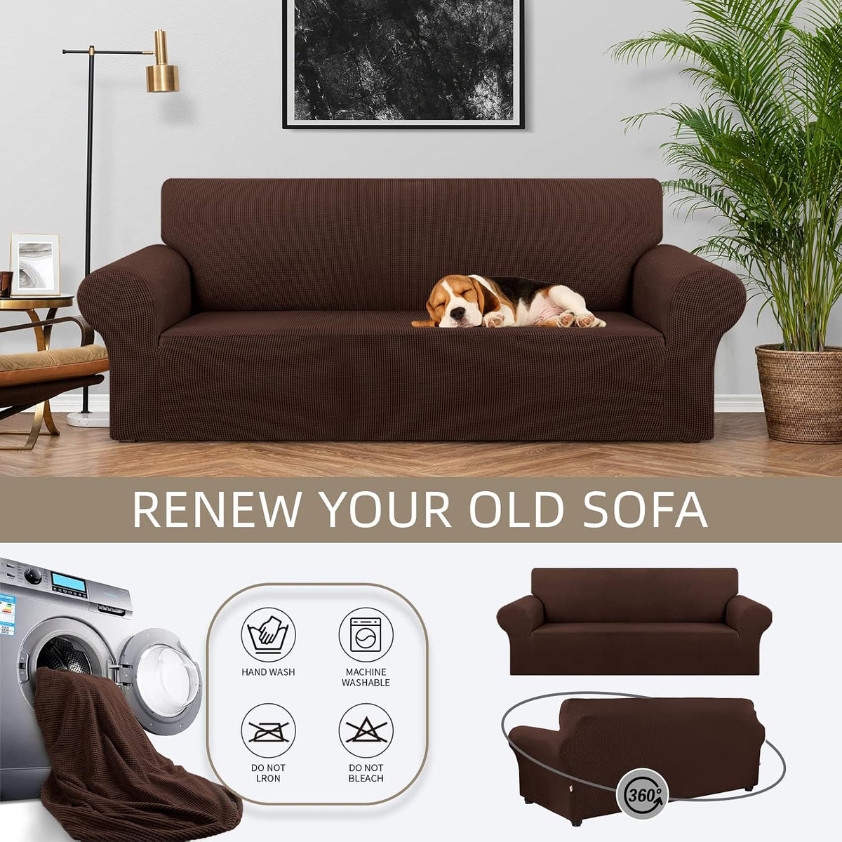 Stretch Couch Covers for Sofa, 3 Cushion Couch Slipcover,Black | 1-Piece Washable Sofa Cover Pet Friendly(78"-94") Furniture Protector Soft Jacquard, Elastic Bottom for Dogs & Kids