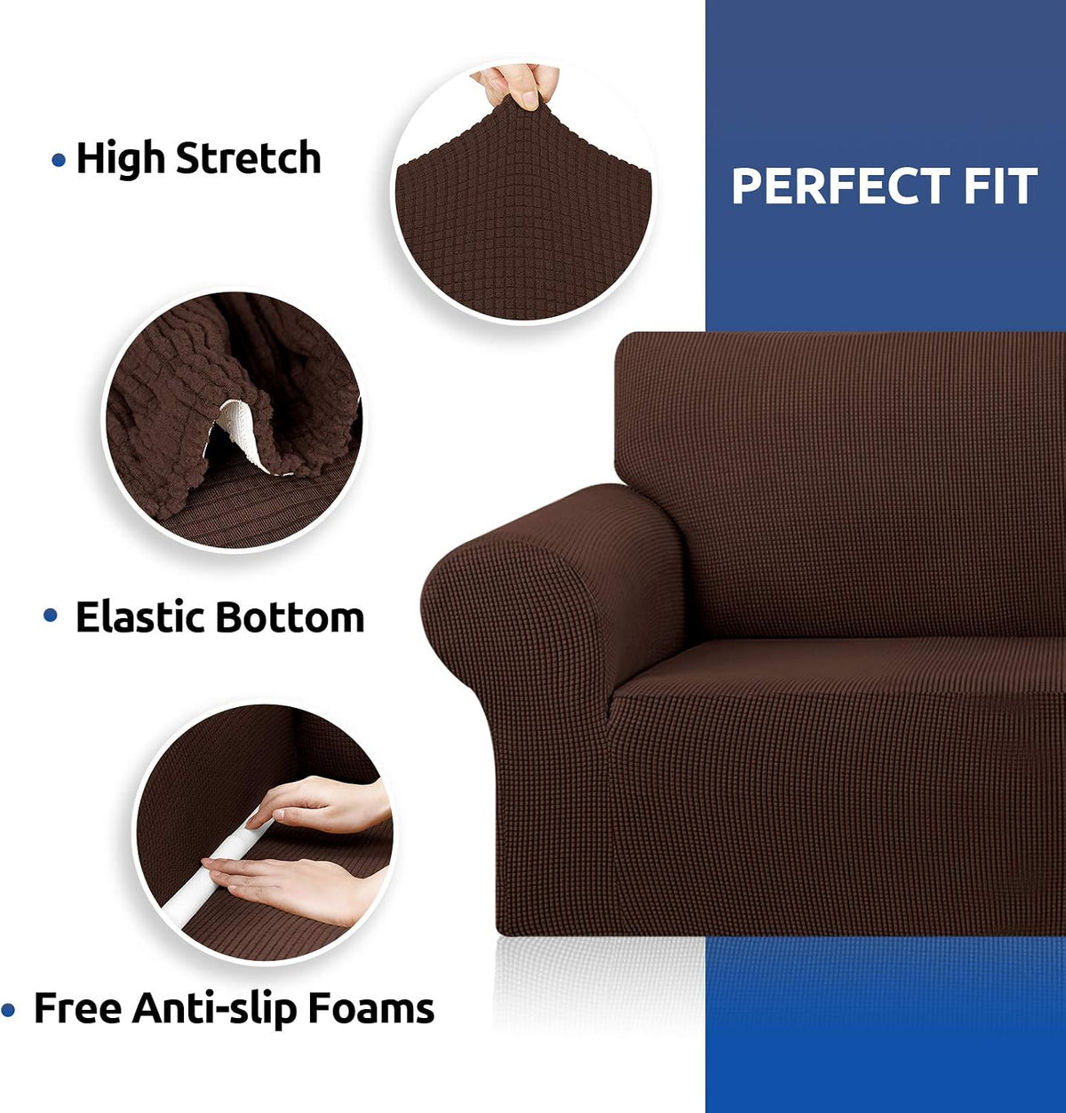 Stretch Couch Covers for Sofa, 3 Cushion Couch Slipcover,Black | 1-Piece Washable Sofa Cover Pet Friendly(78"-94") Furniture Protector Soft Jacquard, Elastic Bottom for Dogs & Kids