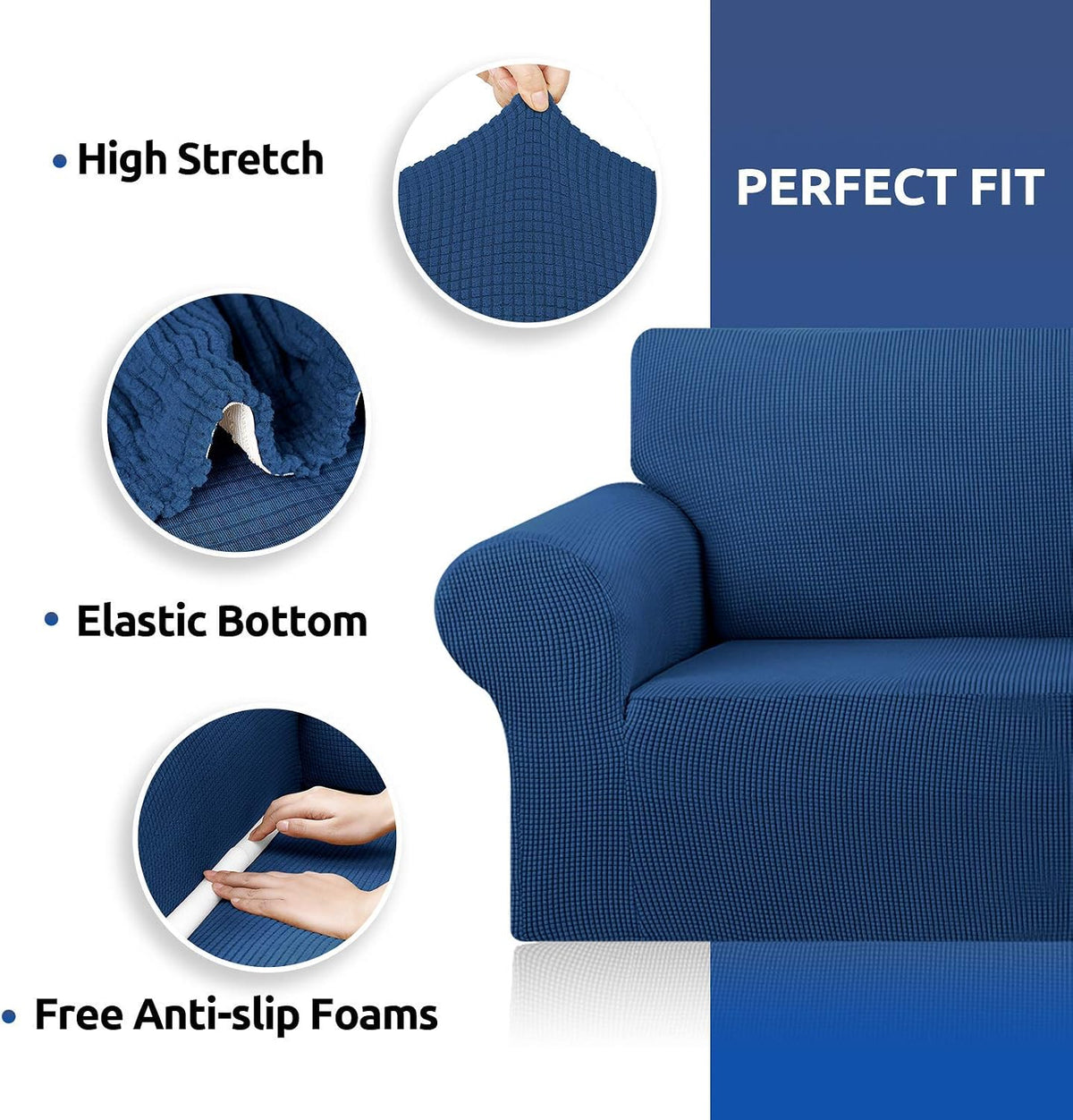 Stretch Couch Covers for Sofa, 3 Cushion Couch Slipcover,Black | 1-Piece Washable Sofa Cover Pet Friendly(78"-94") Furniture Protector Soft Jacquard, Elastic Bottom for Dogs & Kids