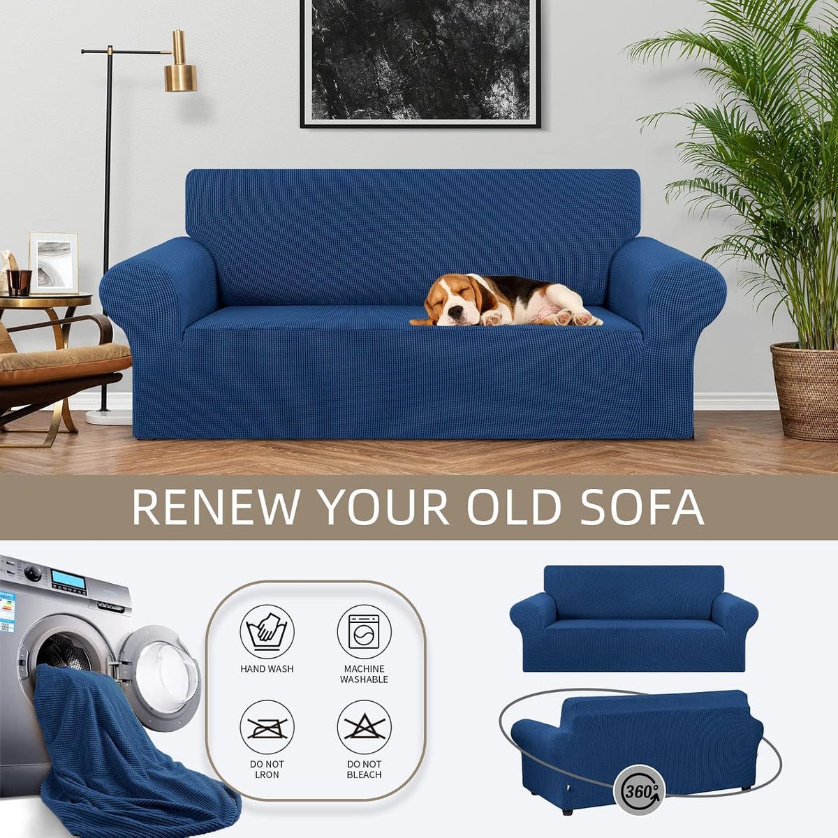Stretch Couch Covers for Sofa, 3 Cushion Couch Slipcover,Black | 1-Piece Washable Sofa Cover Pet Friendly(78"-94") Furniture Protector Soft Jacquard, Elastic Bottom for Dogs & Kids