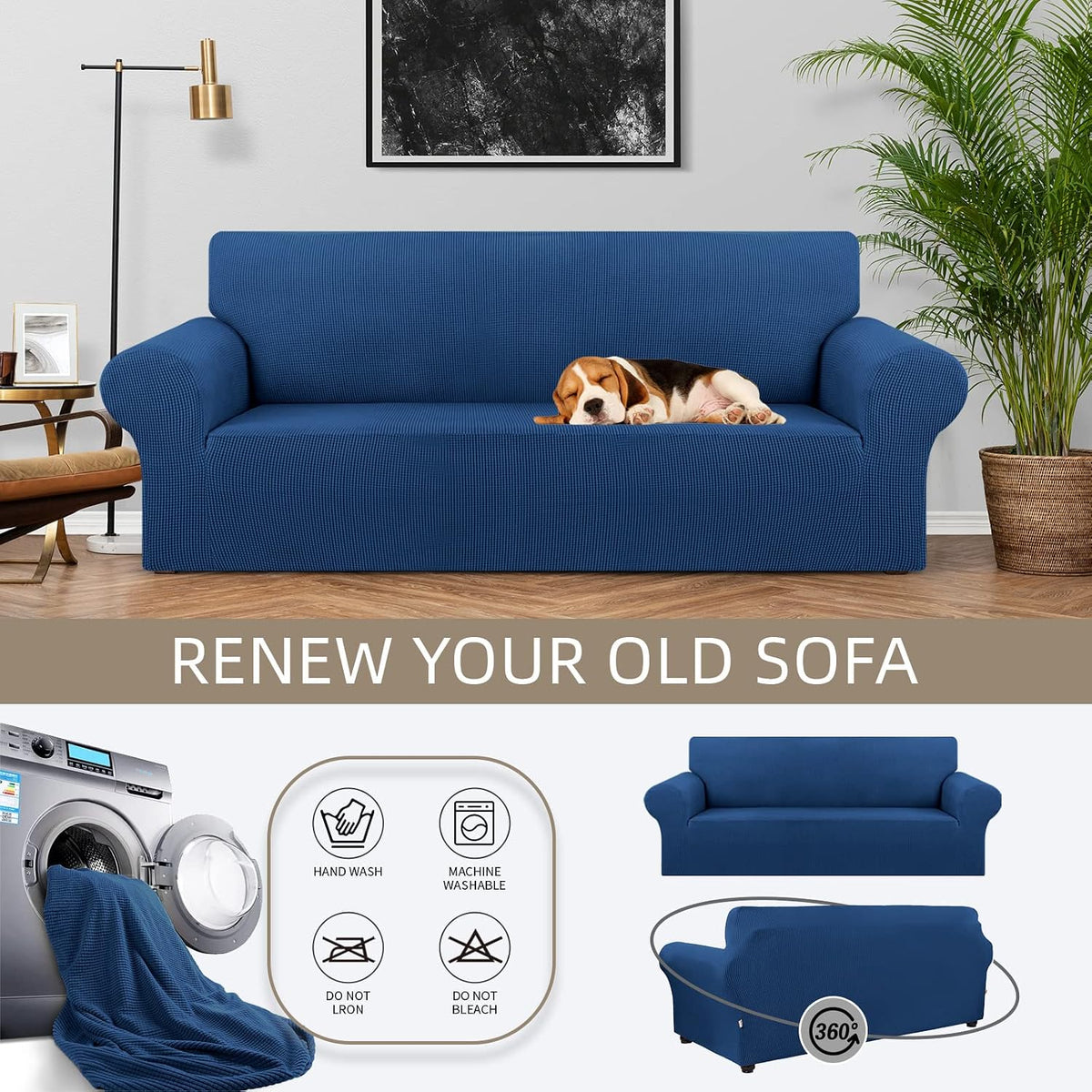 Stretch Couch Covers for Sofa, 3 Cushion Couch Slipcover,Black | 1-Piece Washable Sofa Cover Pet Friendly(78"-94") Furniture Protector Soft Jacquard, Elastic Bottom for Dogs & Kids