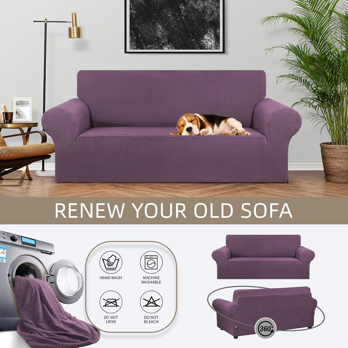 Stretch Couch Covers for Sofa, 3 Cushion Couch Slipcover,Black | 1-Piece Washable Sofa Cover Pet Friendly(78"-94") Furniture Protector Soft Jacquard, Elastic Bottom for Dogs & Kids