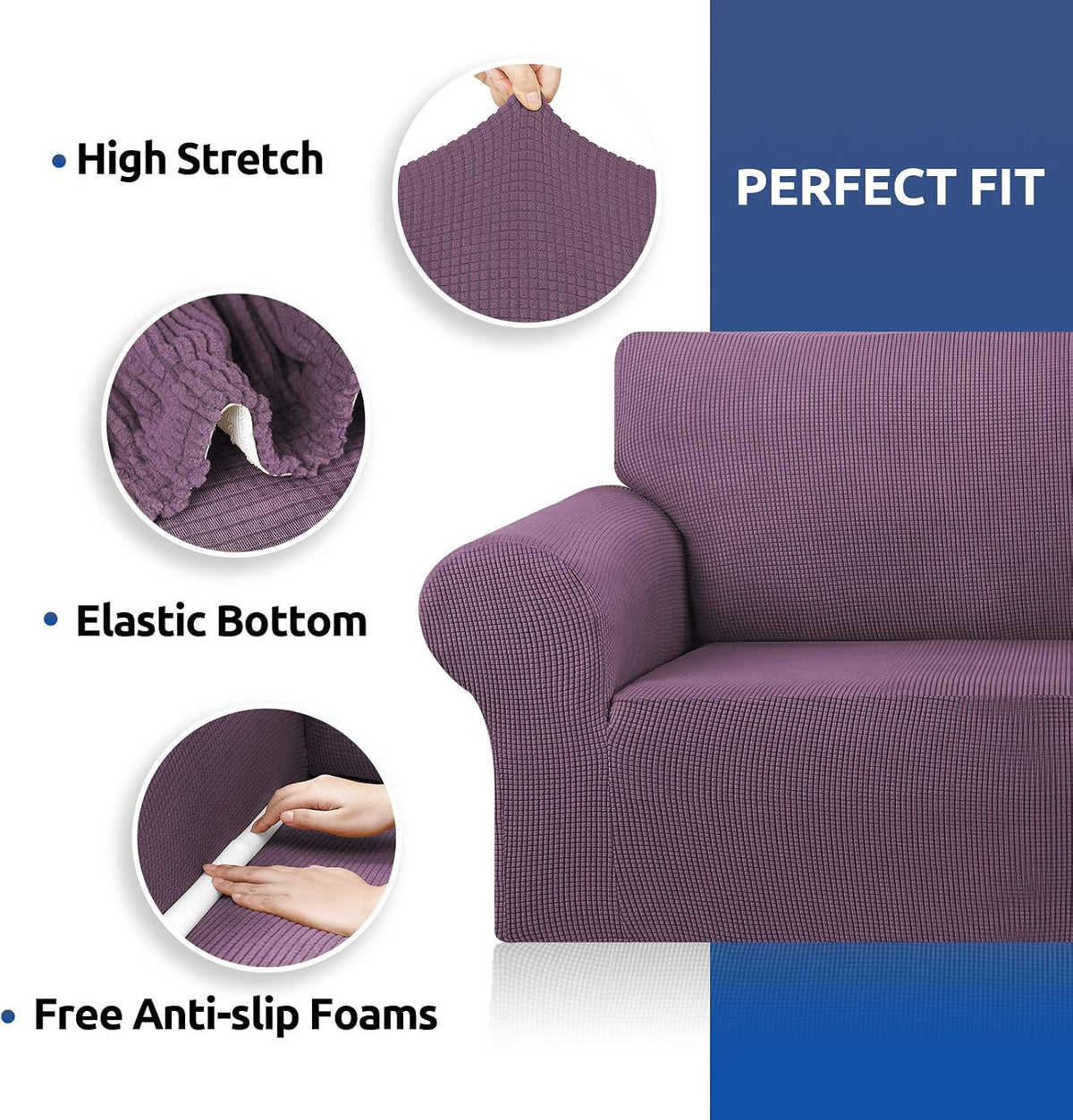Stretch Couch Covers for Sofa, 3 Cushion Couch Slipcover,Black | 1-Piece Washable Sofa Cover Pet Friendly(78"-94") Furniture Protector Soft Jacquard, Elastic Bottom for Dogs & Kids
