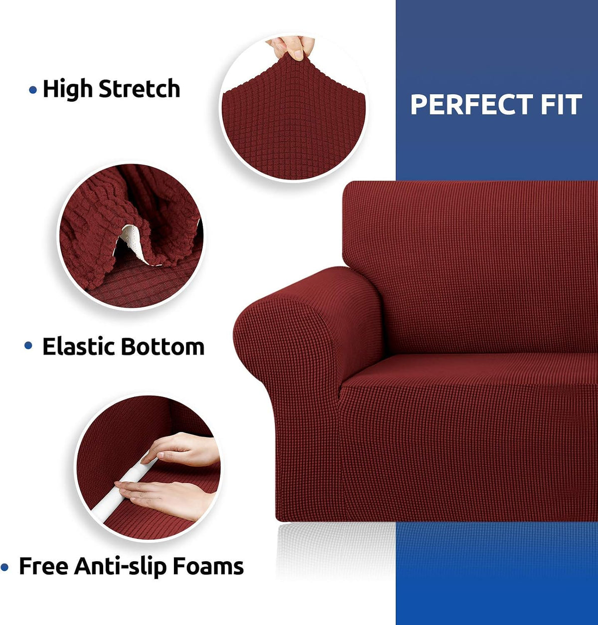 Stretch Couch Covers for Sofa, 3 Cushion Couch Slipcover,Black | 1-Piece Washable Sofa Cover Pet Friendly(78"-94") Furniture Protector Soft Jacquard, Elastic Bottom for Dogs & Kids