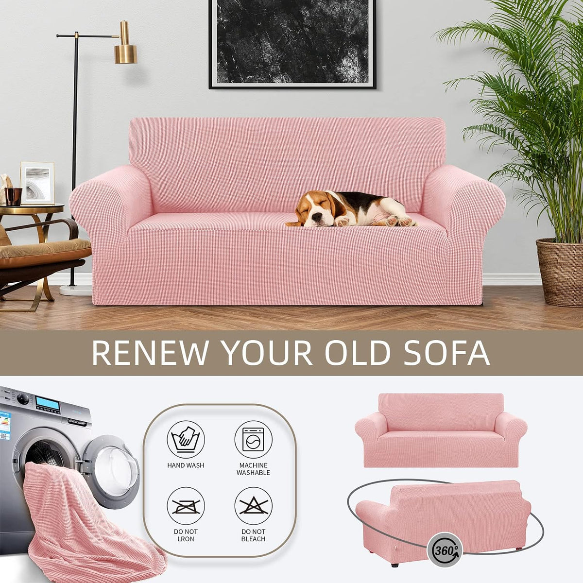 Stretch Couch Covers for Sofa, 3 Cushion Couch Slipcover,Black | 1-Piece Washable Sofa Cover Pet Friendly(78"-94") Furniture Protector Soft Jacquard, Elastic Bottom for Dogs & Kids