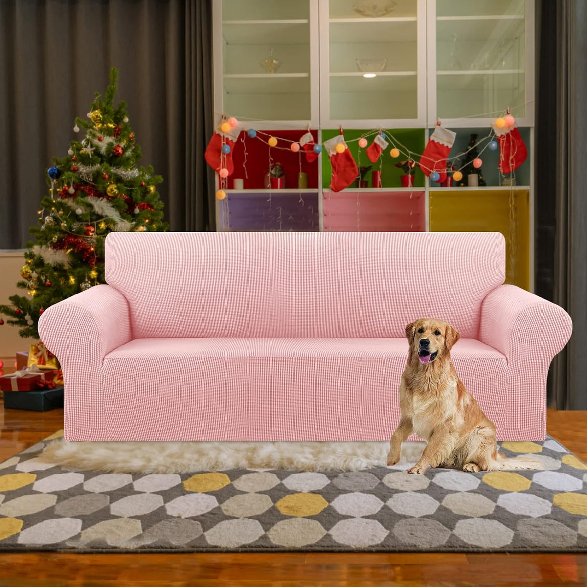 Stretch Couch Covers for Sofa, 3 Cushion Couch Slipcover,Black | 1-Piece Washable Sofa Cover Pet Friendly(78"-94") Furniture Protector Soft Jacquard, Elastic Bottom for Dogs & Kids