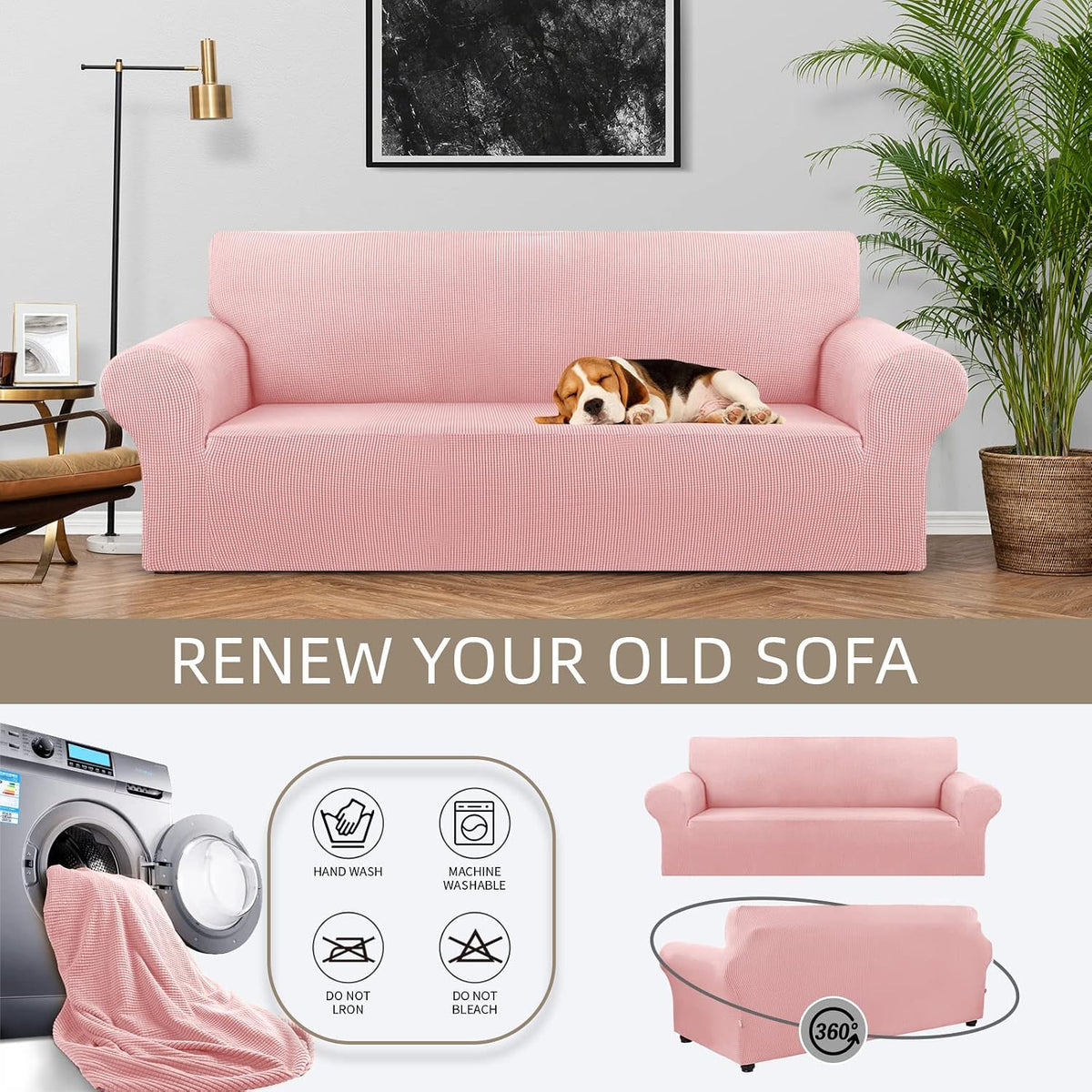 Stretch Couch Covers for Sofa, 3 Cushion Couch Slipcover,Black | 1-Piece Washable Sofa Cover Pet Friendly(78"-94") Furniture Protector Soft Jacquard, Elastic Bottom for Dogs & Kids